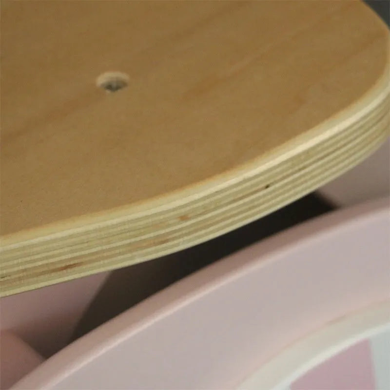 Pink wooden toddler balance scooter with 10-inch wheels for children aged 1-6.