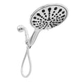 Portable 6-inch handheld shower head with electroplated finish showing multiple spray functions