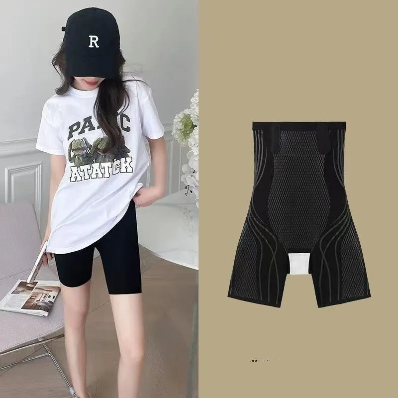 Women's seamless high waisted tight pants in nylon, black or skin colour, sizes M to XXL