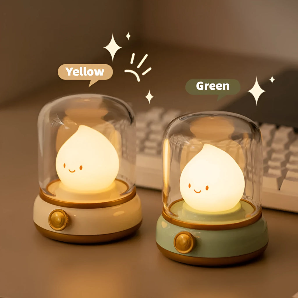 Retro oil lamp design USB rechargeable night light in green or yellow colour options