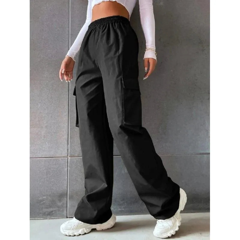 Women's high waist workwear trousers with pockets in solid colours, sizes S to 2XL.