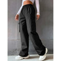 Women's high waist workwear trousers with pockets in solid colours, sizes S to 2XL.