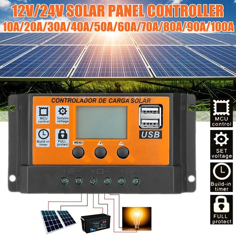 LCD solar charge controller orange housing PVC glass fiber PCB 20A to 100A 133x70x35mm