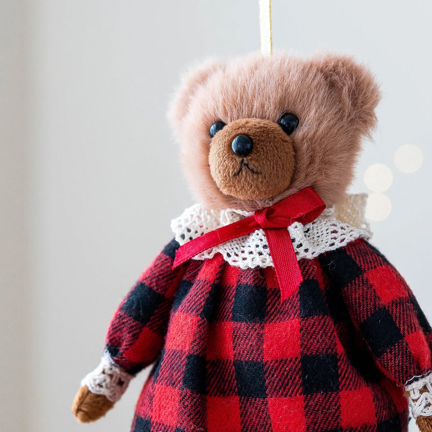 Cartoon style plush bear doll in cotton suit plaid, showing gentleman and princess bear options.