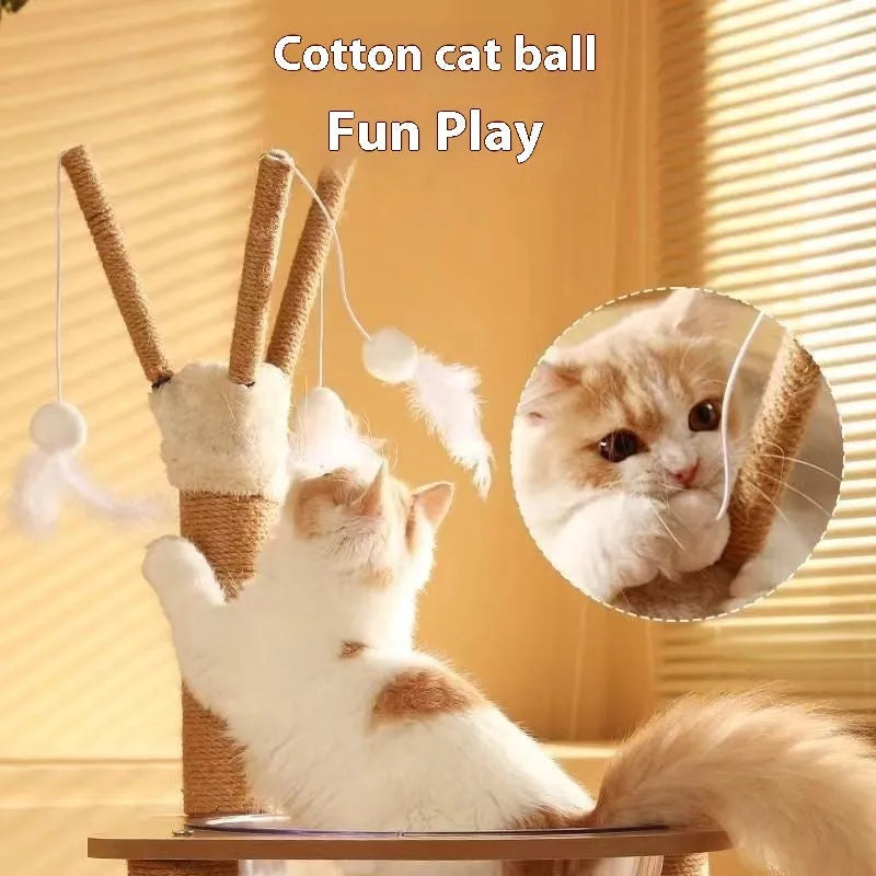 Wooden cat climbing frame with integrated space capsule in luxury grey finish