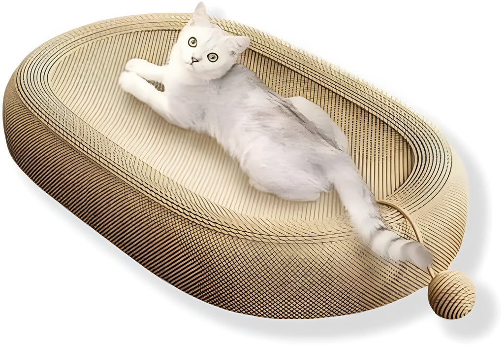 Large rectangular sisal fibre cat scratching board with a raised lounge platform on top.