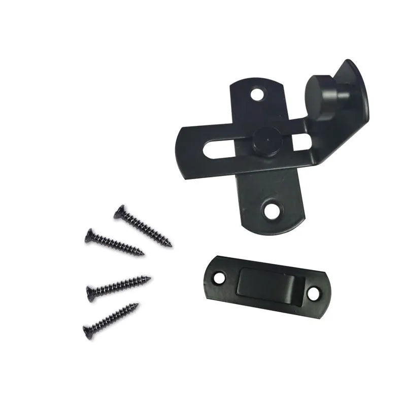 90 degree angle sliding door lock with black carbon steel buckle and stainless steel components for barn doors