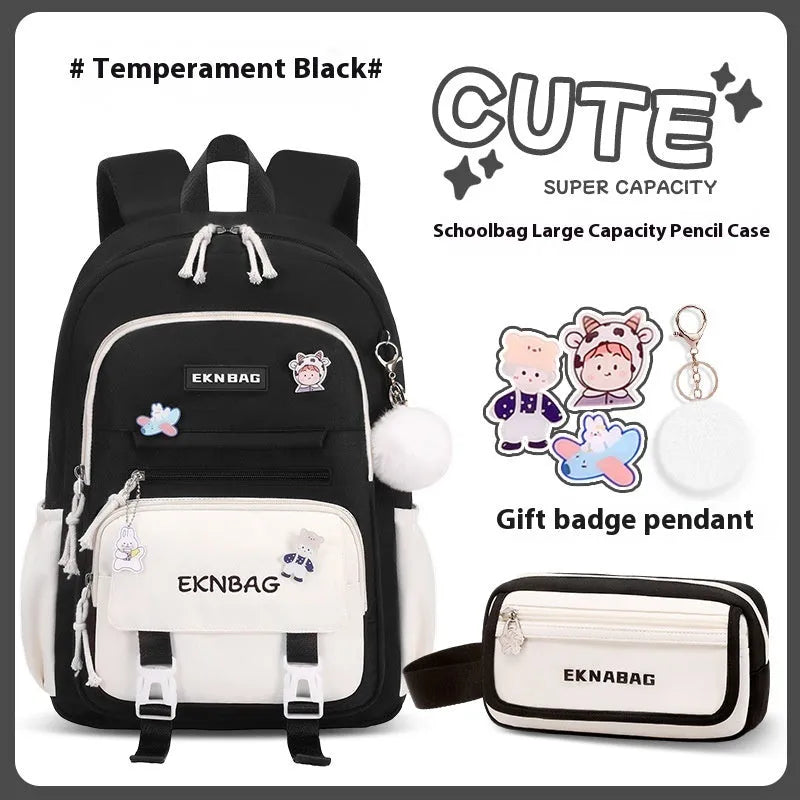 Waterproof Oxford cloth school backpack for girls with curved shoulder straps in six colour options