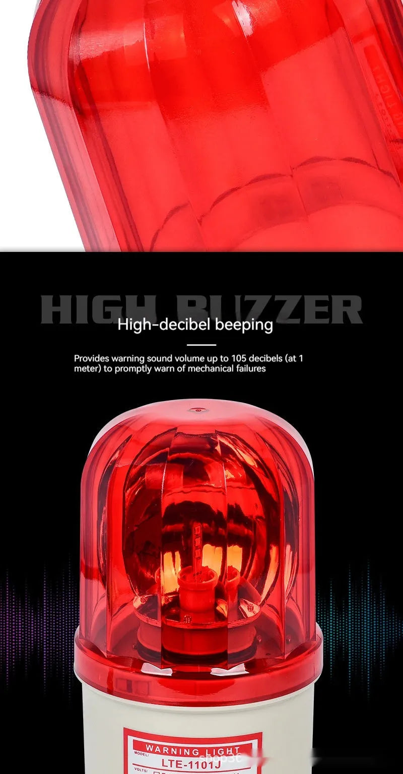 LTE-1101J industrial rotating warning light with coloured lenses and optional sound alarm