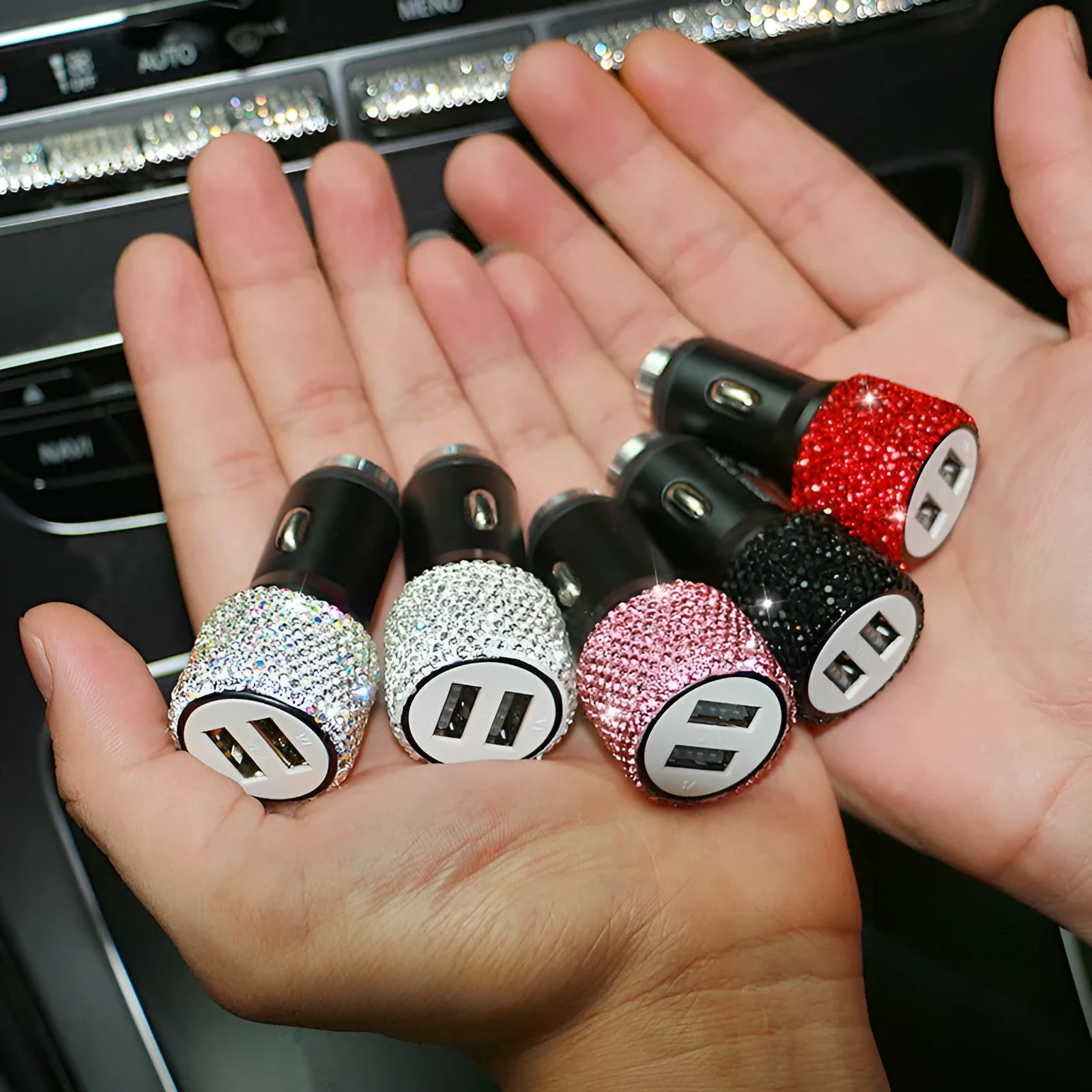 Diamond pattern car charger for vehicle cigarette lighter in multiple colour options