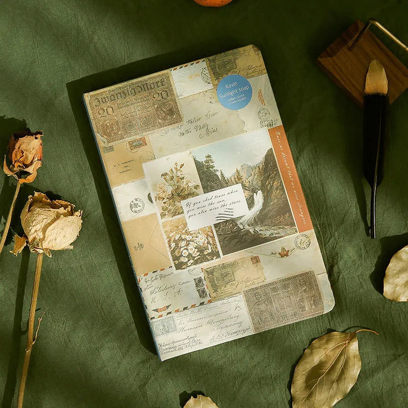 A5 kraft paper mood notebook with European retro styling in blue, coffee brown, or red