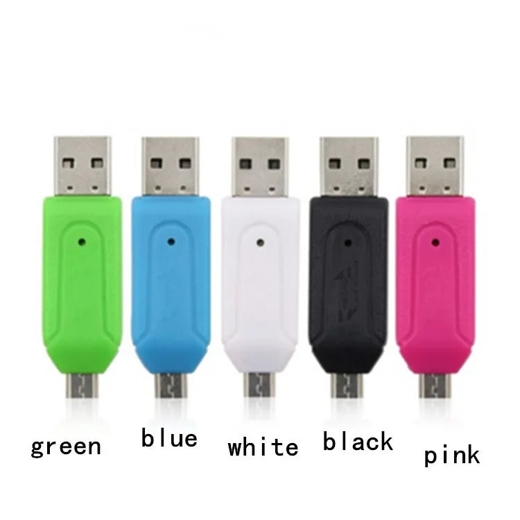 OTG dual-purpose card reader with USB 2.0 and micro USB interfaces in five colour options
