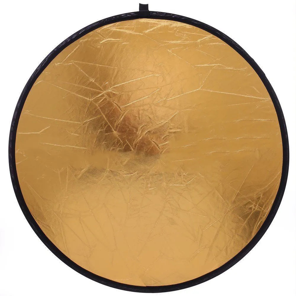 Round 60cm 5 in 1 collapsible photography reflector with gold silver white black translucent surfaces and carrying case