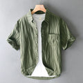 Men's solid colour pure cotton short sleeve casual shirt in loose fit