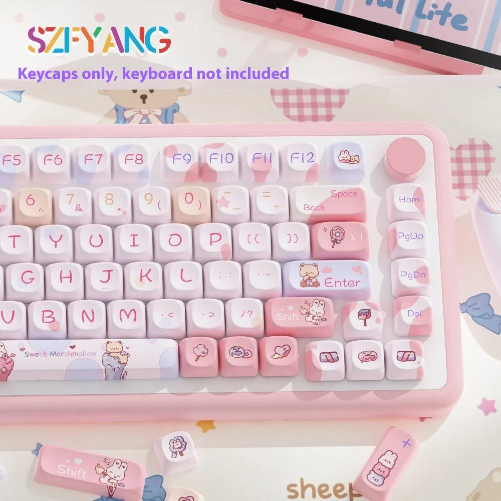 Sweet Cotton Candy custom pastel mechanical keyboard keycap set showing full 112-key layout