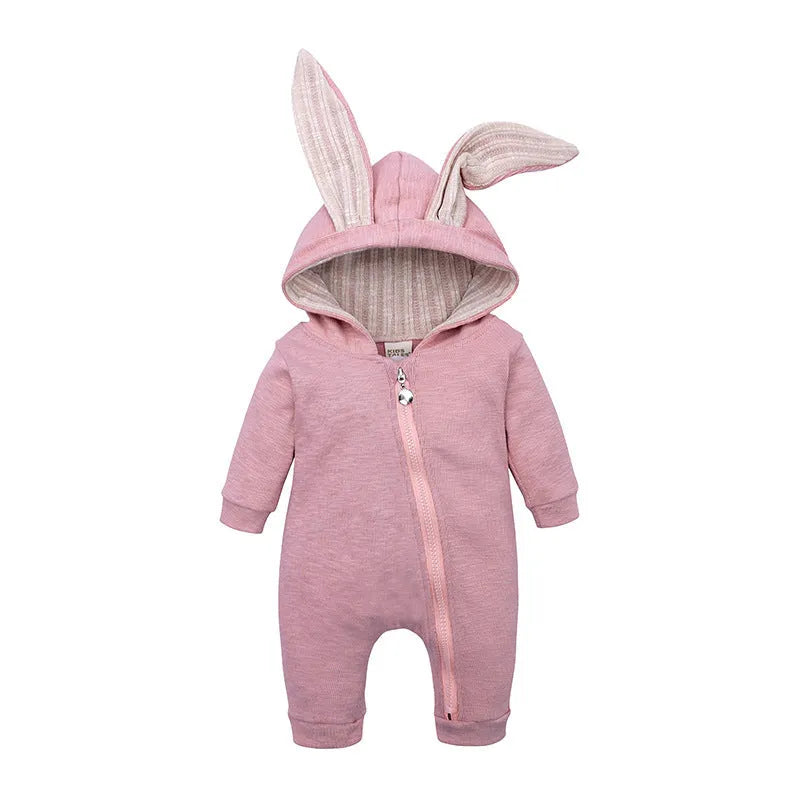 Babies' cotton rabbit ear one-piece romper in blue