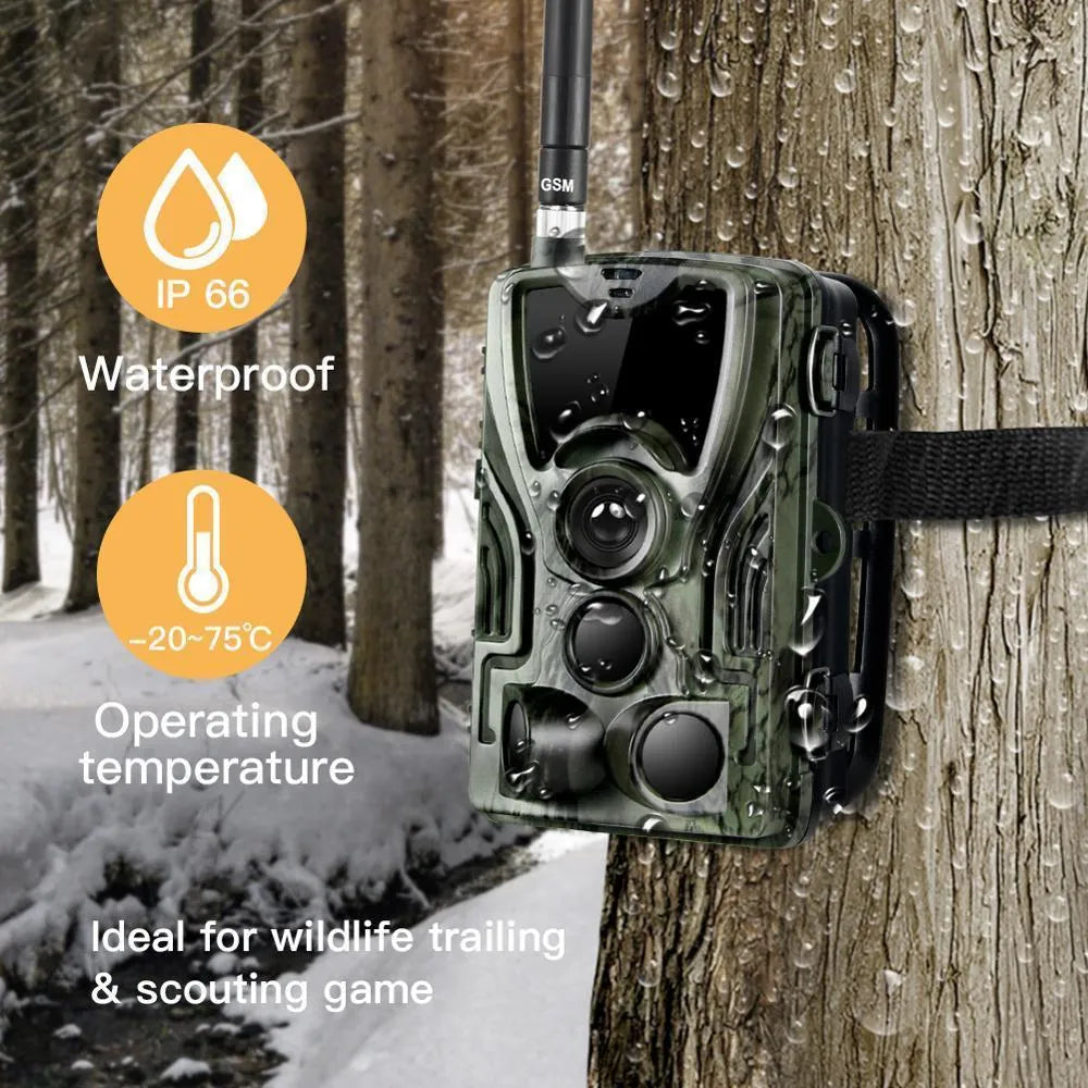 Green cellular trail camera for hunting with 16MP sensor and infrared night vision LEDs