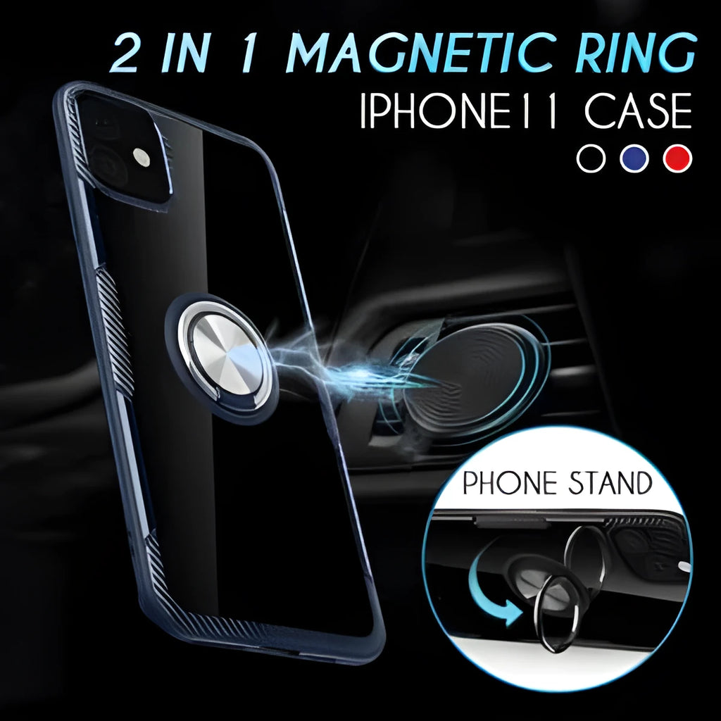 Armoured iPhone case with PU back cover showing demolition design for photography and button access