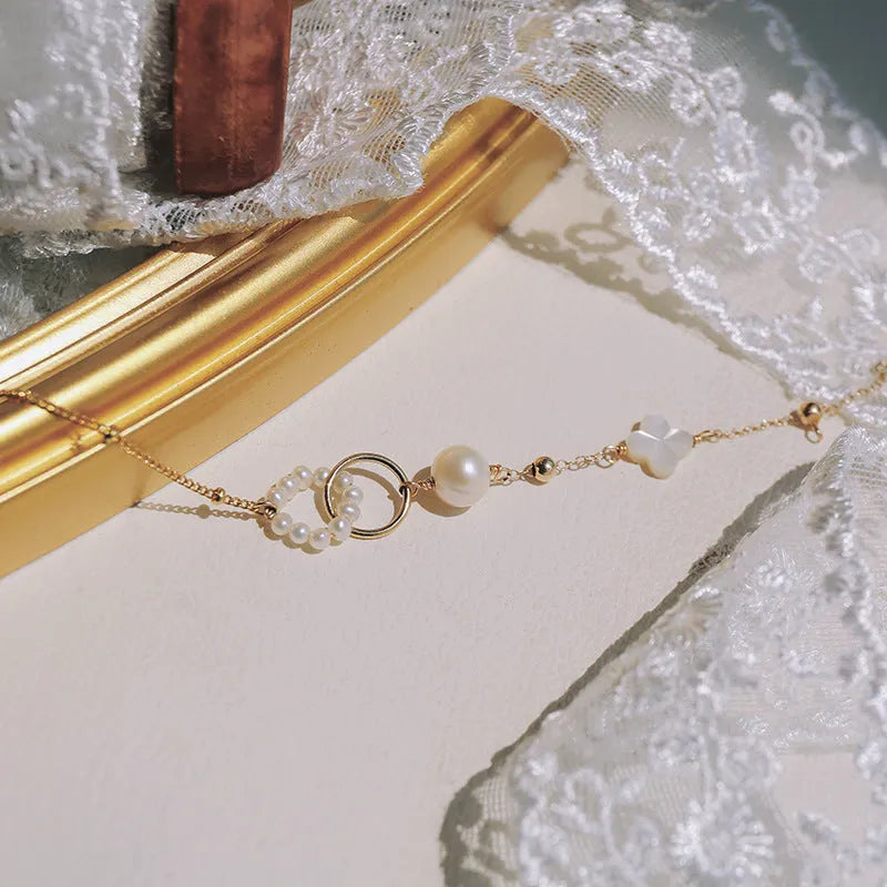 Women's natural freshwater pearl bracelet with 14k gold-plated components