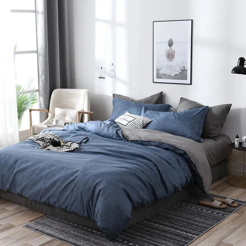 Four-piece diamond velvet bedding set with quilt duvet cover in Dark Grey on a bed