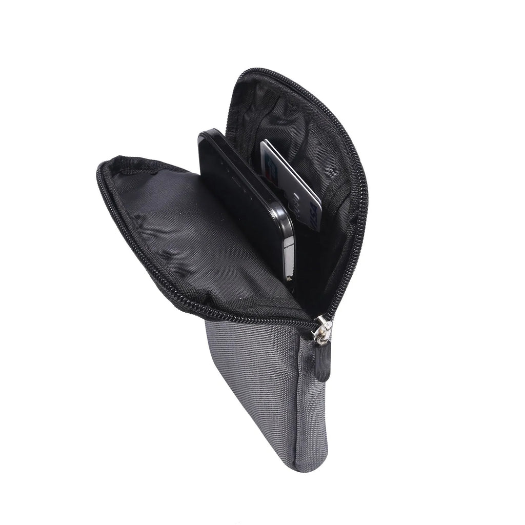 Solid colour waterproof neoprene diagonal cross-body waist bag shown in black, suitable for carrying smartphones.