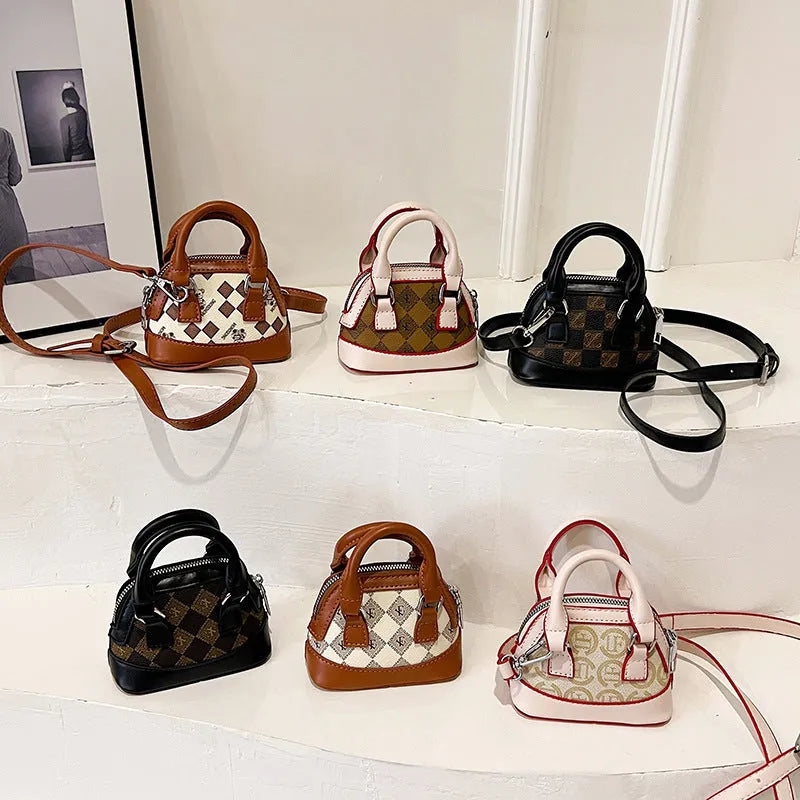 Fashion colour contrast mini crossbody coin purse for girls, PU leather, available in bear brown and beige letters