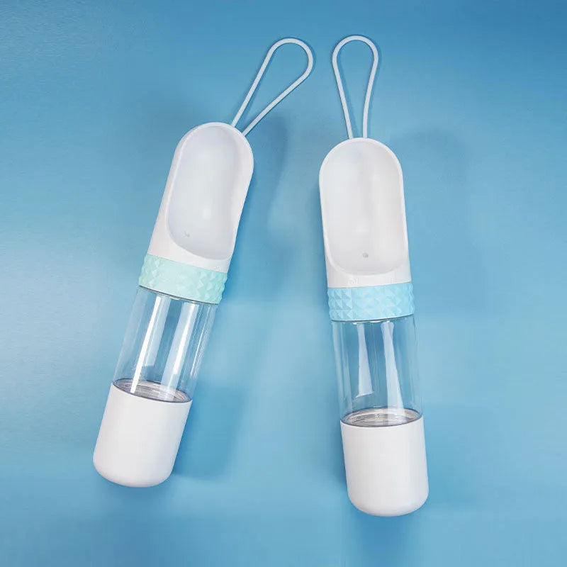Portable dog water cup with one-click lock, food-grade ABS material, blue colour, outdoor pet travel water dispenser