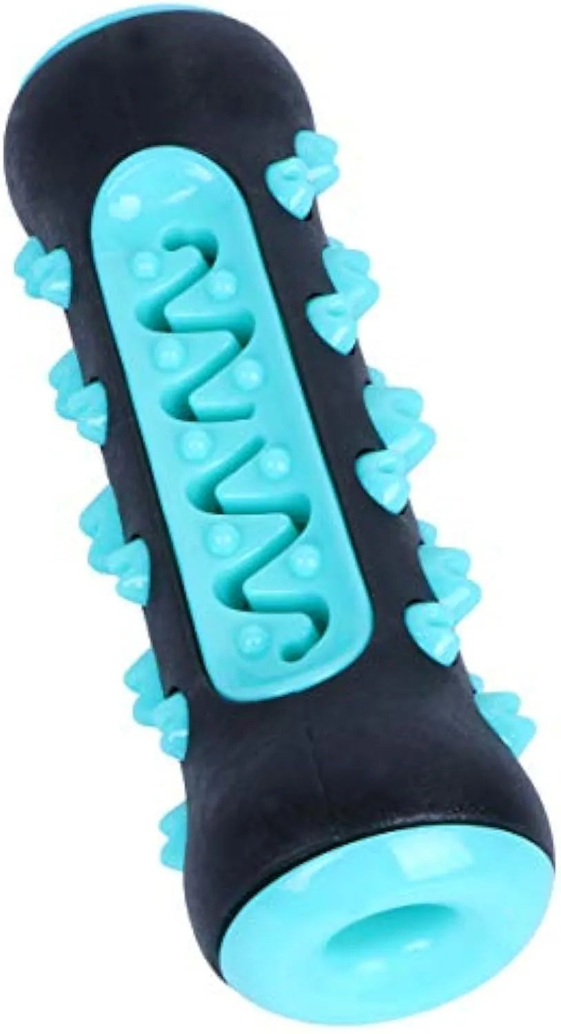 Natural rubber dog toothbrush chew toy with textured bristle surface in blue colour