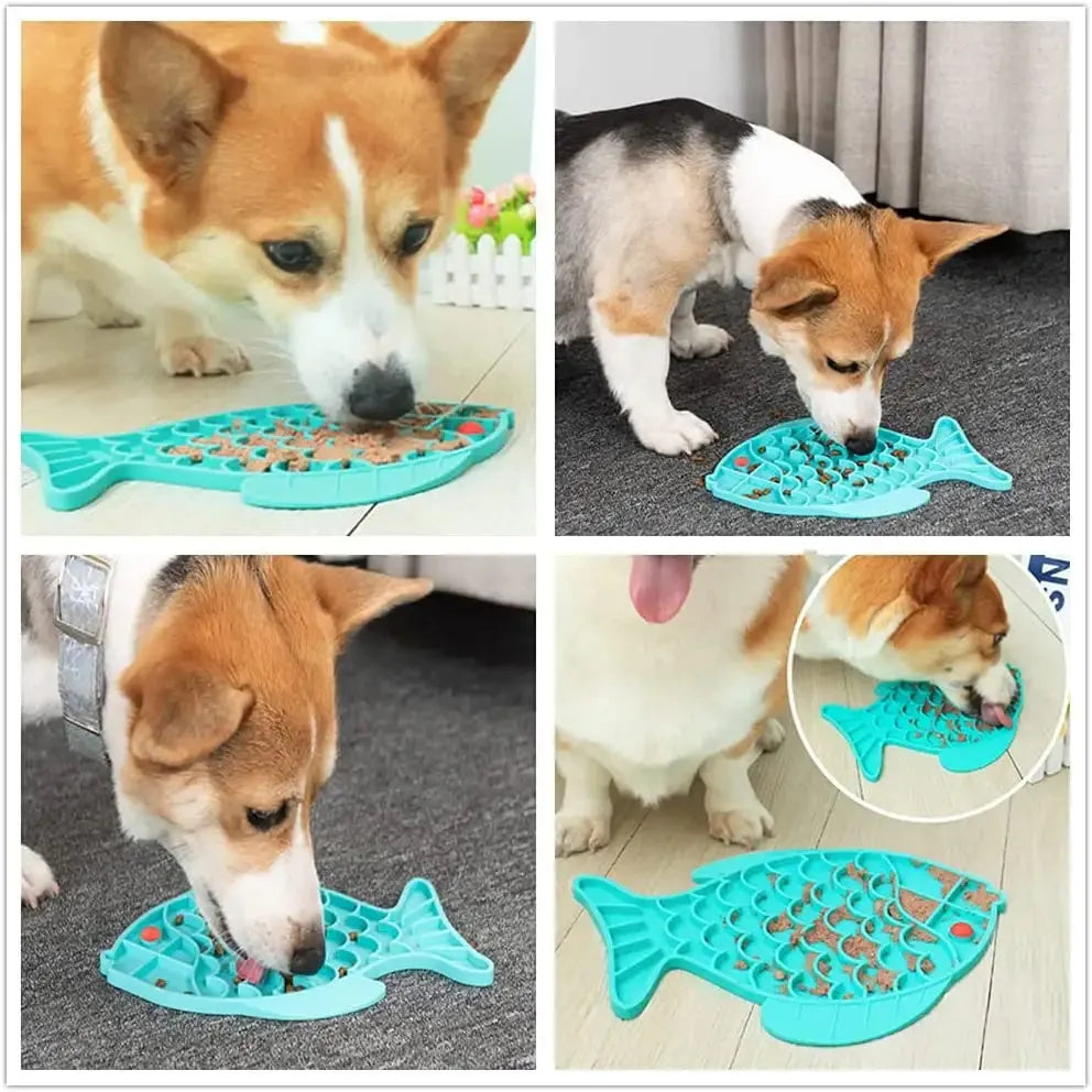 Silicone lick mat for dogs in blue, green, or grey, 24.5x19cm, slow feeder with textured surface