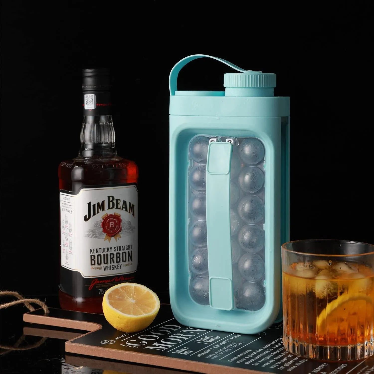 Light blue and white 2-in-1 portable ice ball kettle with 17 spherical compartments