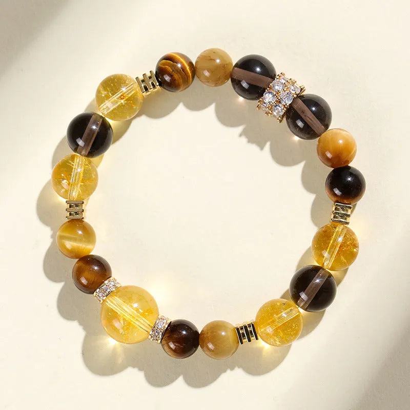 Natural yellow artificial crystal bracelet with 10mm tower beads on string for travel commemoration