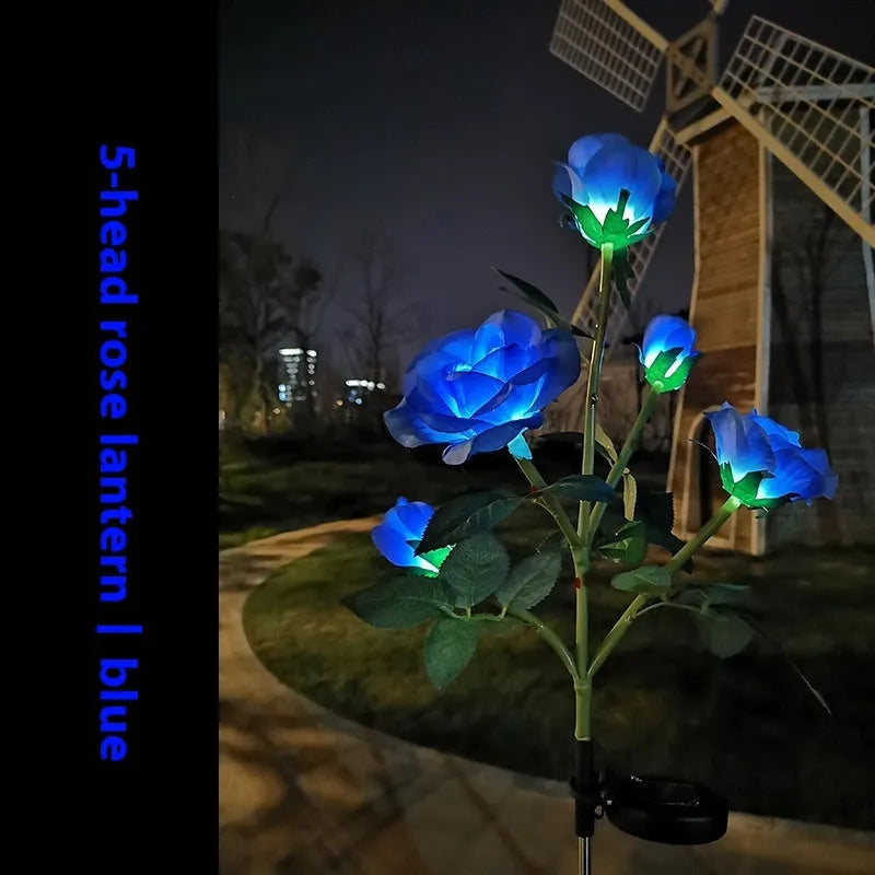 Flower-shaped solar LED garden lamp for outdoor pathway lighting