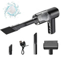 Black handheld portable car vacuum cleaner with USB charging cable