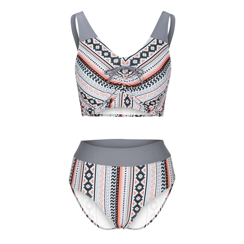 Blue solid colour women's cross sling split swimsuit bikini set on a mannequin.