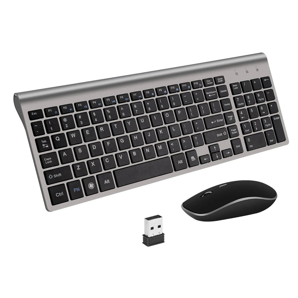 Wireless keyboard and mouse combo, ultra-thin 104-key black keyboard with numeric keypad and Nano USB receiver