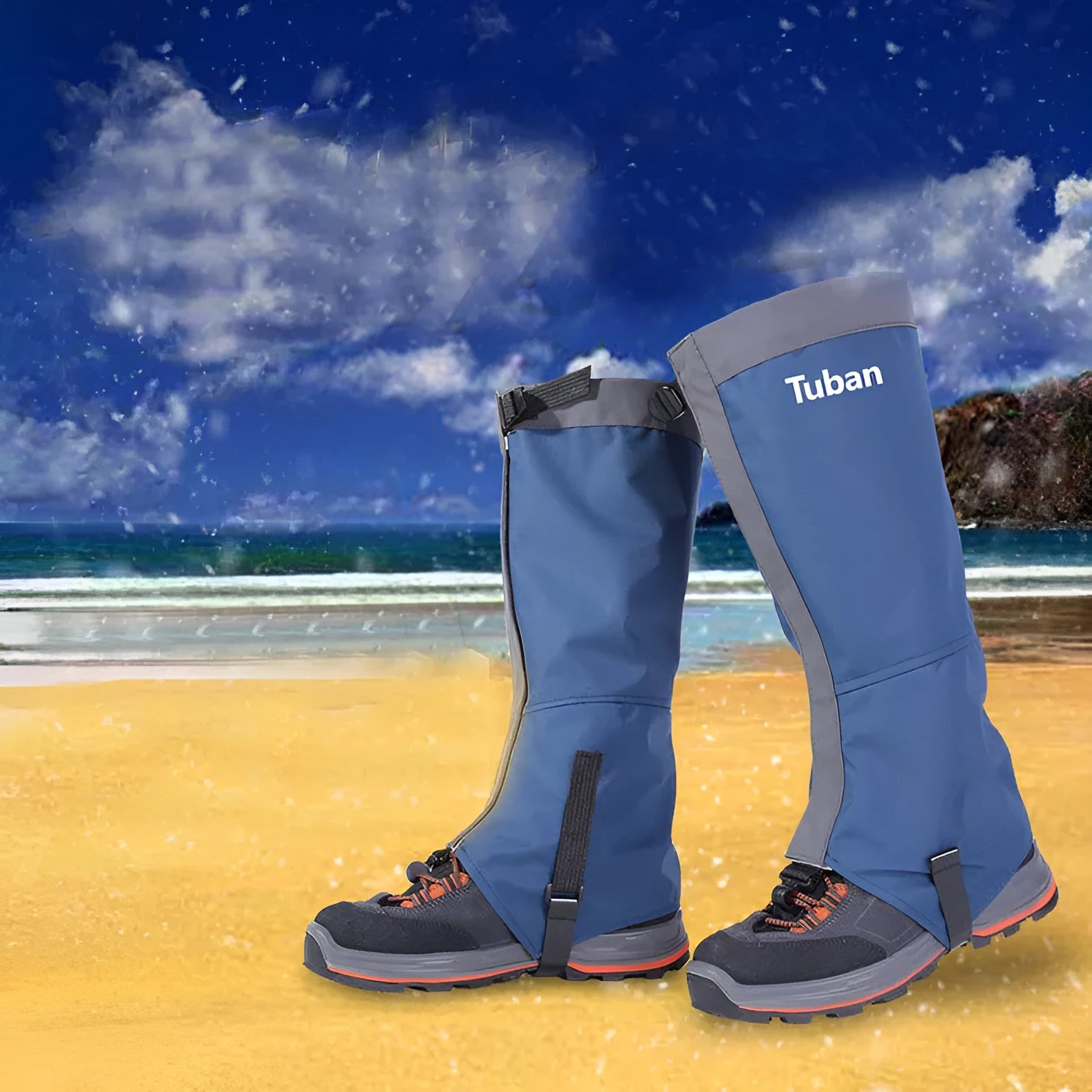 Outdoor snow kneepad made of 420D nylon fabric in black with 3D draping design