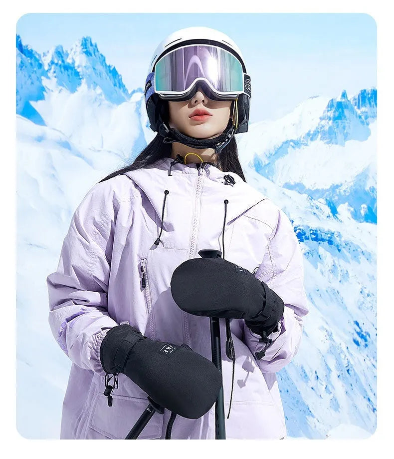 Black and white windproof touchscreen cycling gloves showing mitten style construction