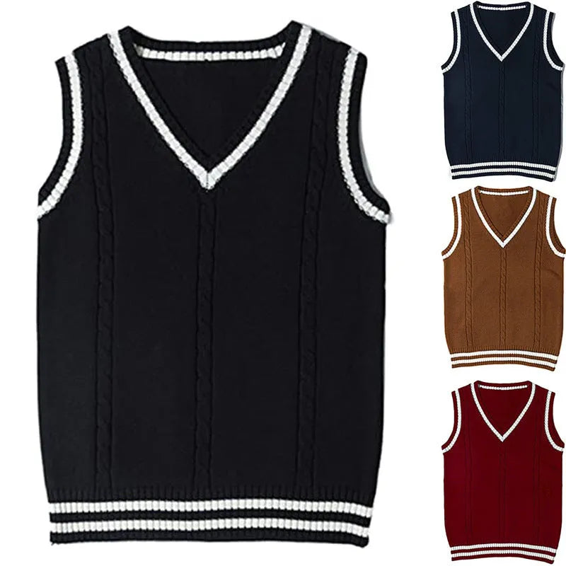 Women's slim fit V-neck waistcoat sweater with striped stitching detail in acrylic fabric
