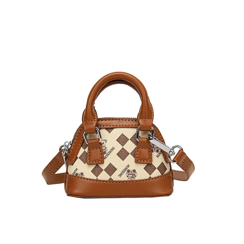 Fashion colour contrast mini crossbody coin purse for girls, PU leather, available in bear brown and beige letters