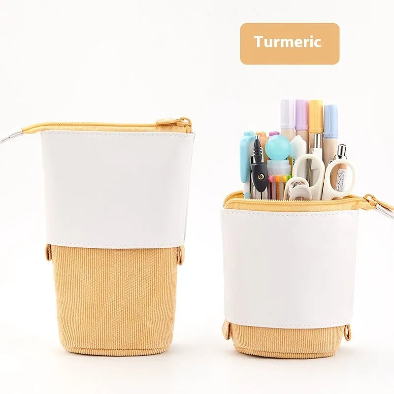Korean style corduroy drop-down telescopic stationery case in multiple colour options