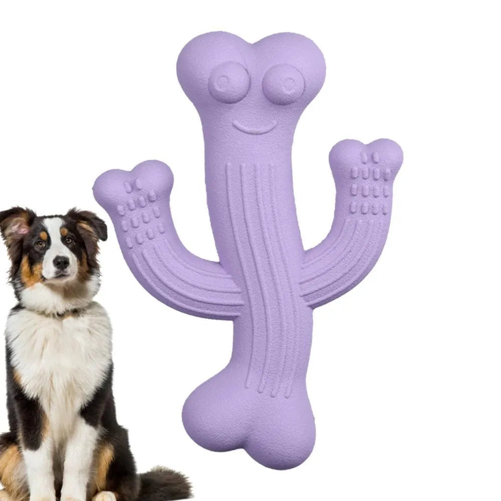 Cactus-shaped dog chew toy in bamboo fibre and rubber showing textured surface and cactus silhouette