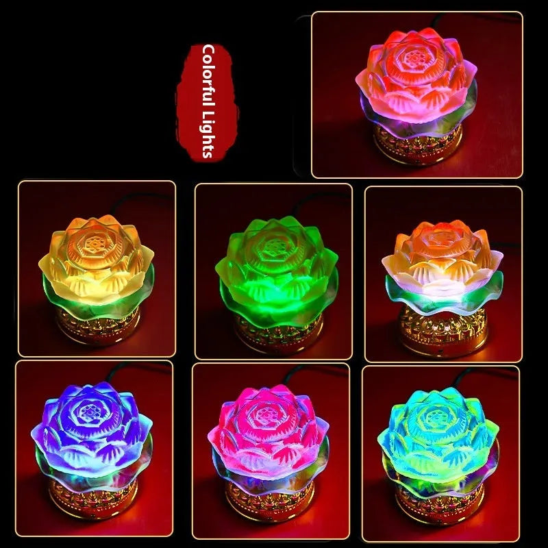 Chinese style lotus lamp in yellow with electronic candle for Buddha statue decoration