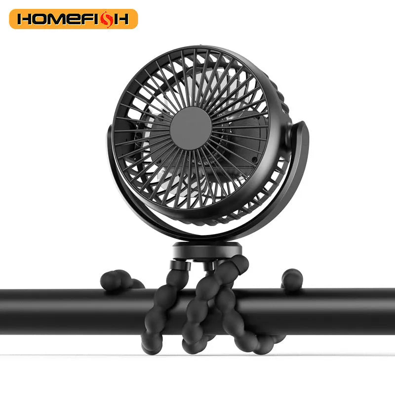 HOMEFISH F2 handheld fan with automatic shake head, LED light, and removable mounting bracket.
