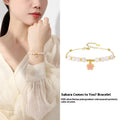 S925 silver bracelet with gradient pink cherry blossom epoxy pendant and Hetian jade beads