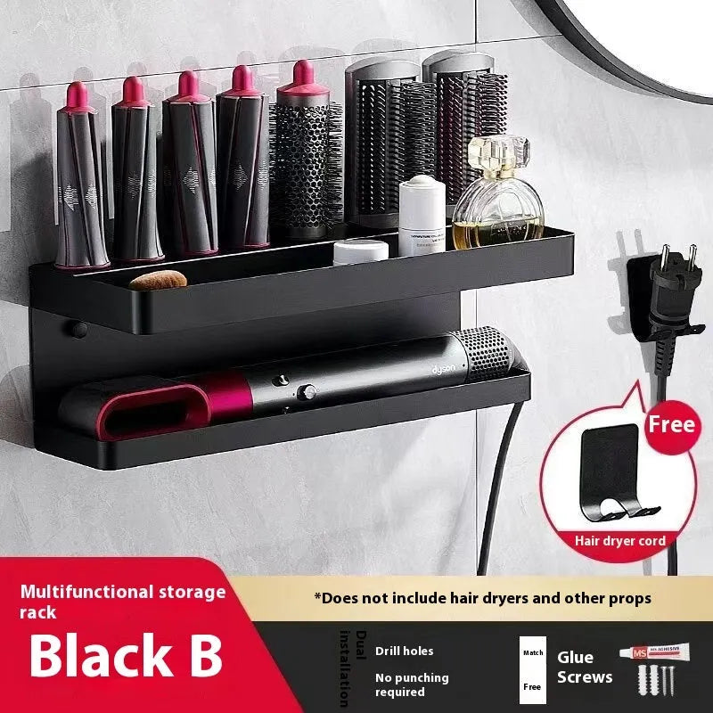White double layer aluminium bathroom storage rack for hair curlers and Marcel wavers with punch-free mounting
