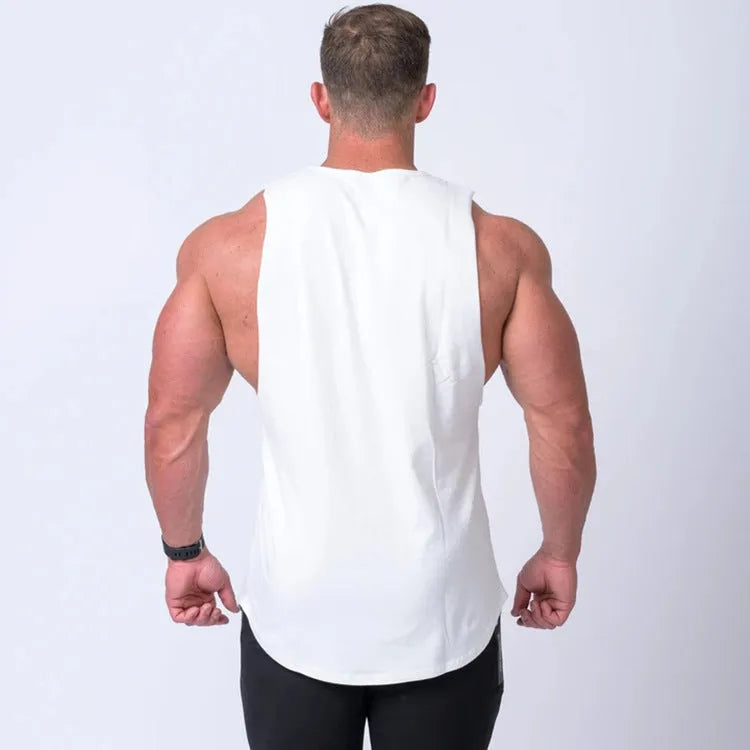 Men's cotton sleeveless fitness vest in white for training or basketball