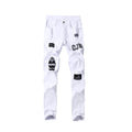 Men's slim fit embroidered jeans in blue with mid rise and zipper fly