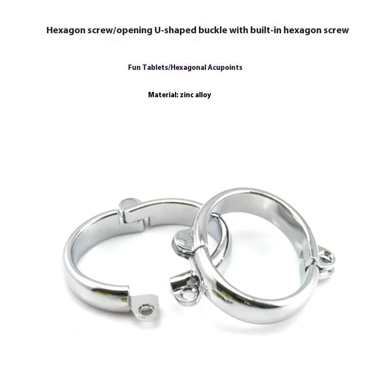 Silver zinc alloy handcuff and footcuff set with stainless steel watch bracelet fastening