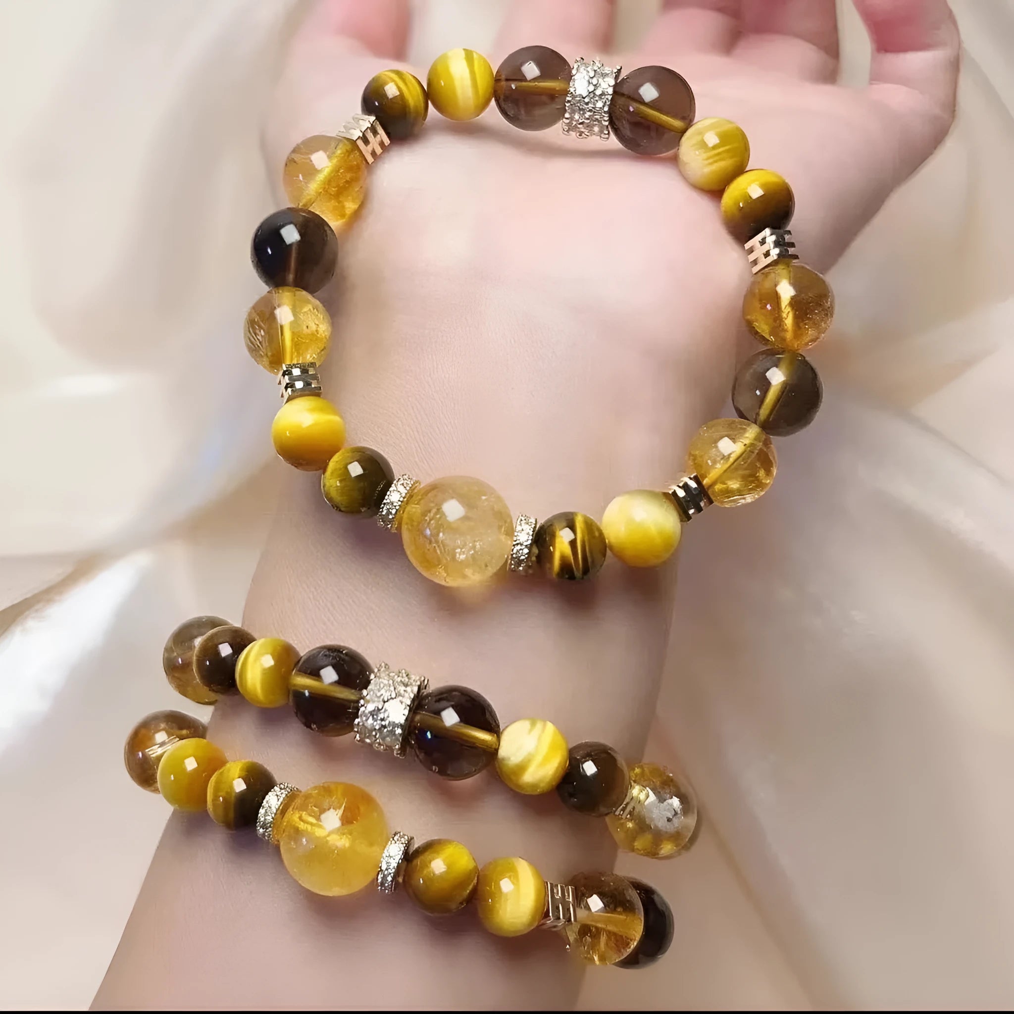 Natural yellow artificial crystal bracelet with 10mm tower beads on string for travel commemoration
