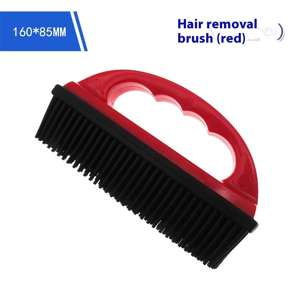 Red pet hair removal brush measuring 160x85mm for grooming dogs cats and cleaning car seats upholstery